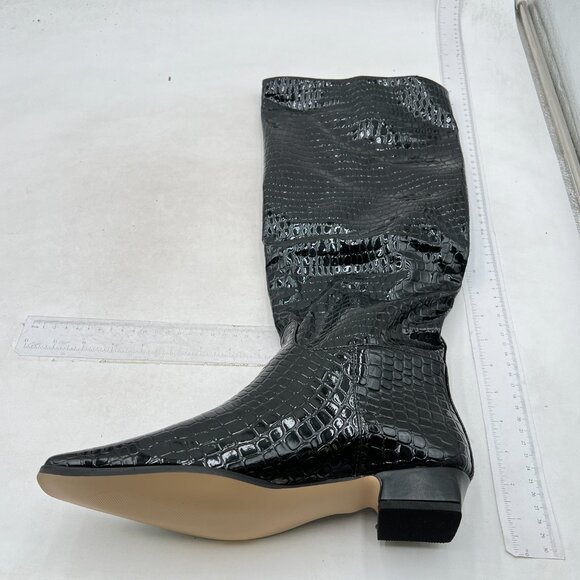 miss left Women Closed Square Toe Knee High Boot Wide Calf Low Chunky Heels - Picture 3 of 8